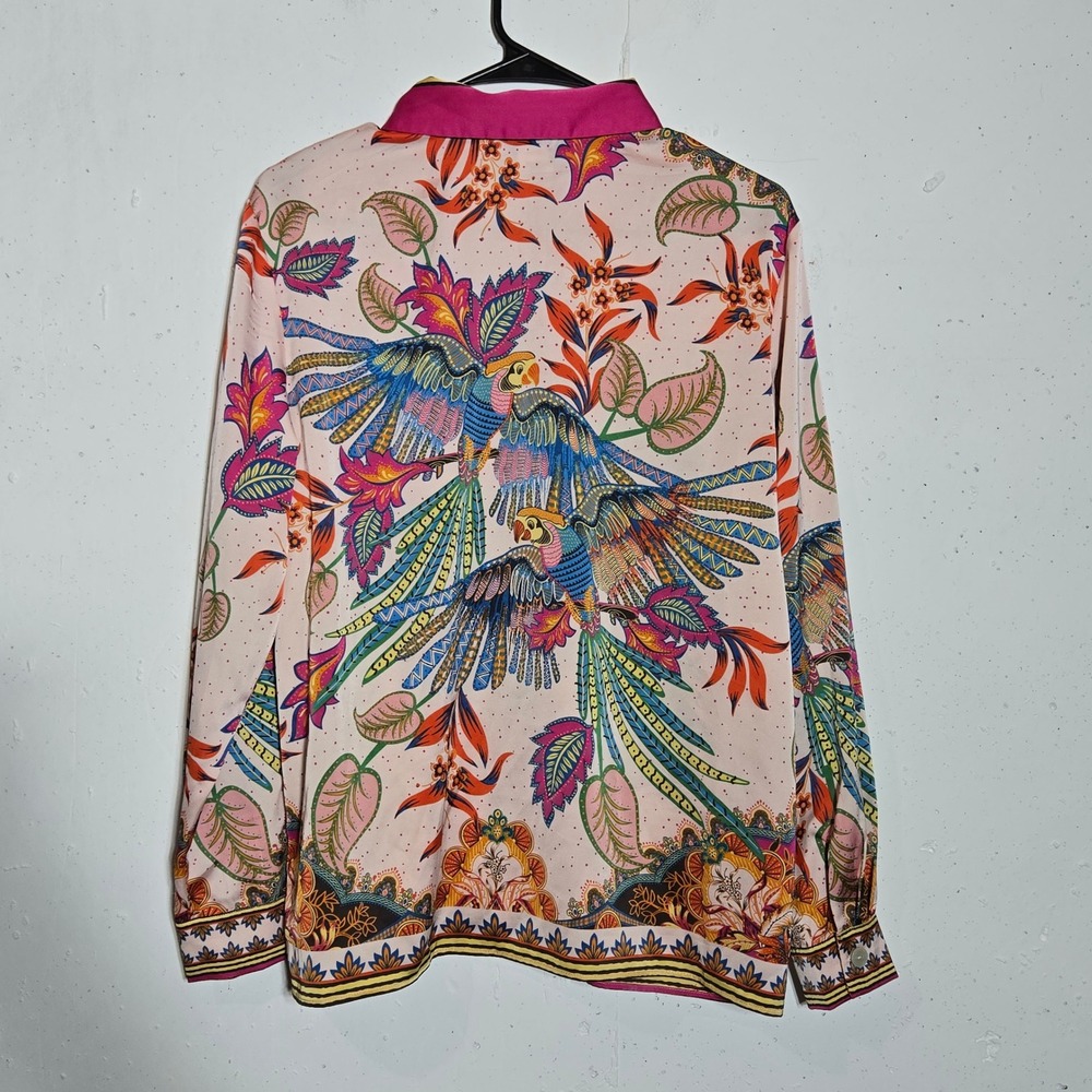 Rachel Zoe Tropical Bird Long Sleeve Button Shirt M Maximalist Statement Indie - Picture 2 of 8
